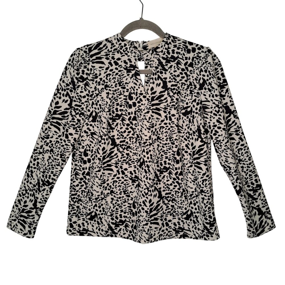Melloday Black and White Neutral Animal Print Keyhole Top Size Small